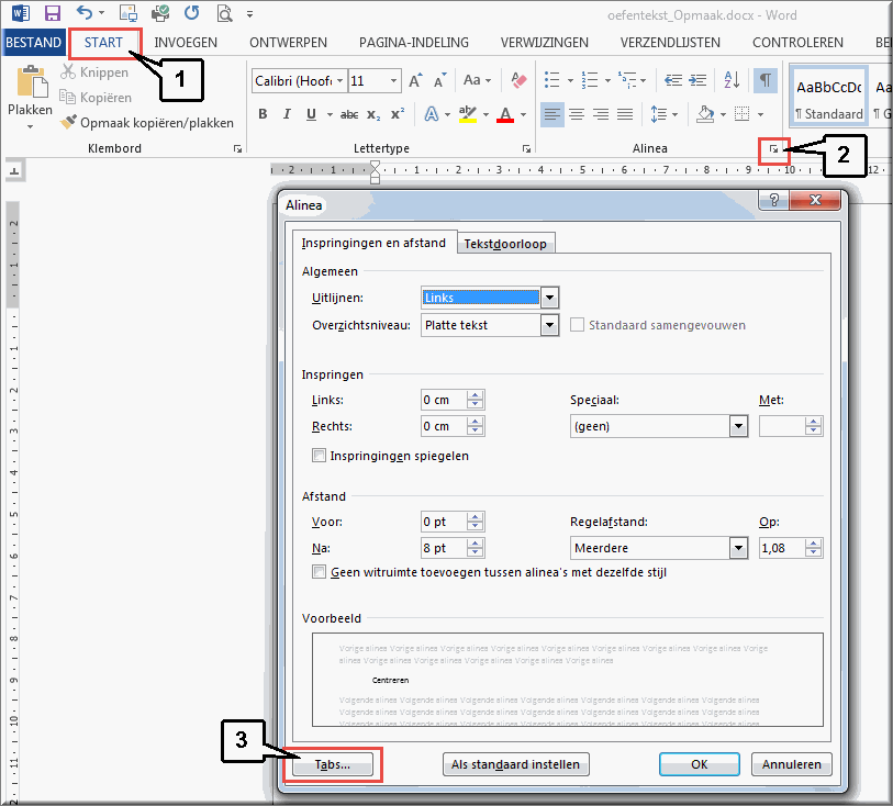 tabs-instellen